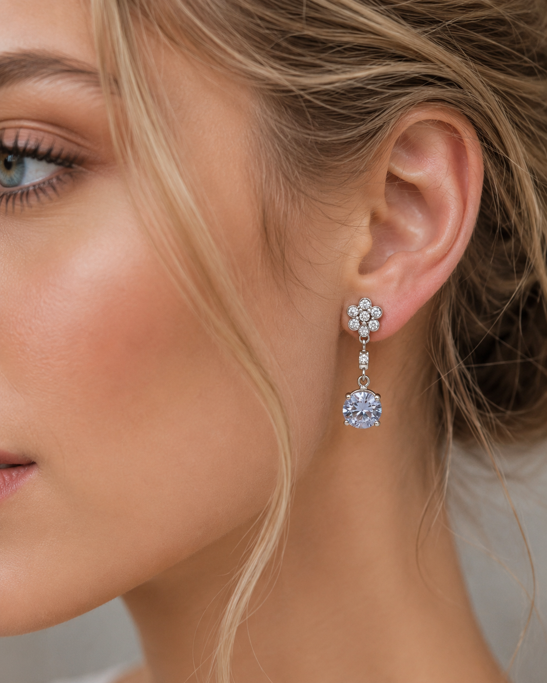Floral Crystal Drop Earrings