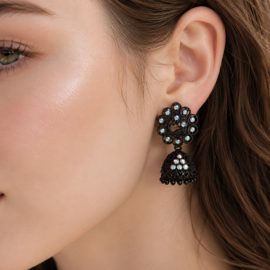 Midnight Crystal Jhumka Earrings