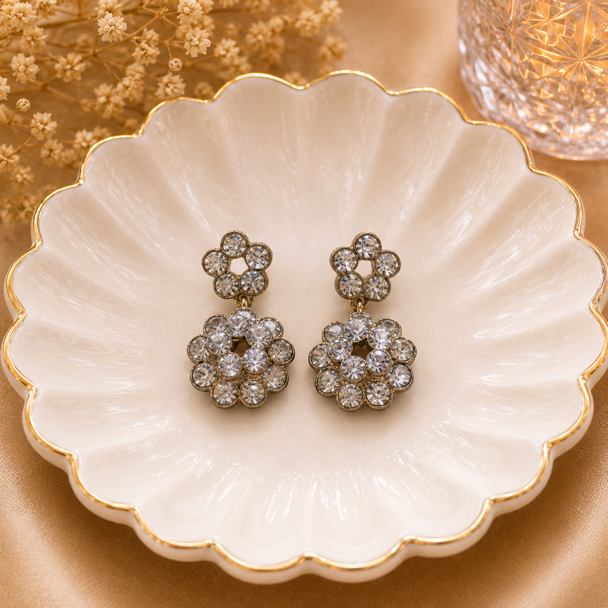 Crystal Flower Drop Earrings