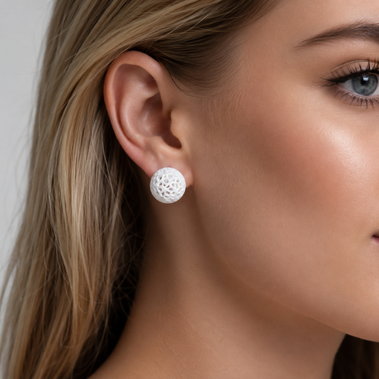 Ivory Filigree Ball Stud Earrings