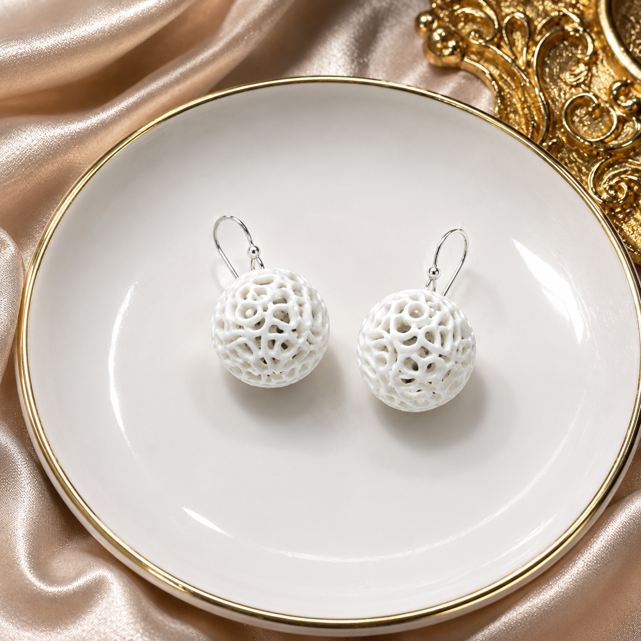 Ivory Filigree Ball Stud Earrings