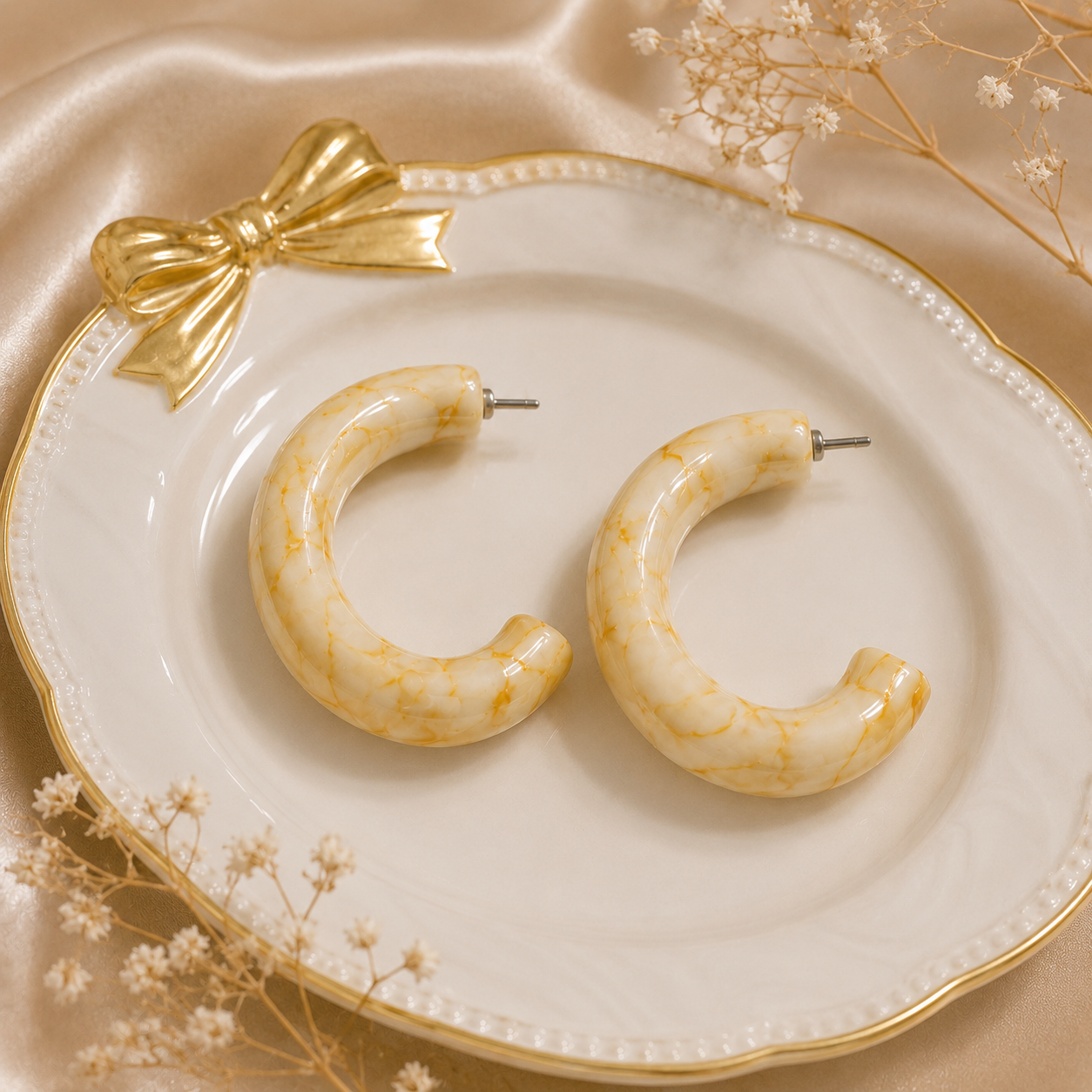 Marble Beige Hoop Earrings