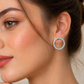 Silver Crystal Circle Stud Earrings