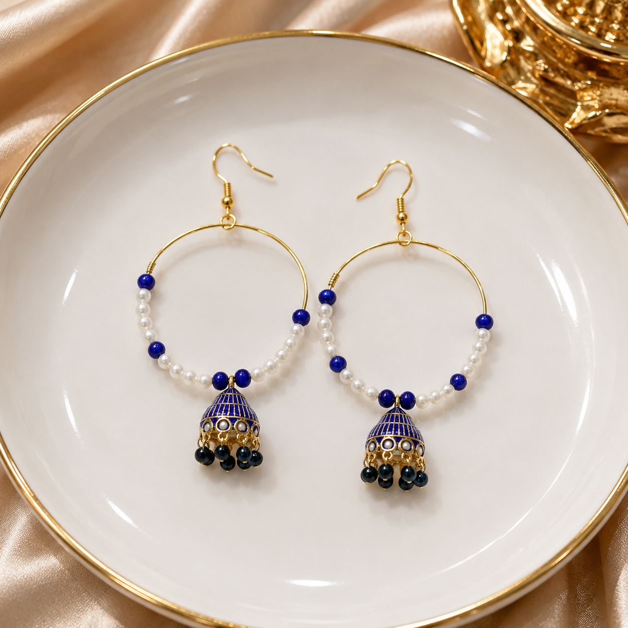 Royal Blue Jhumka Hoop Earrings