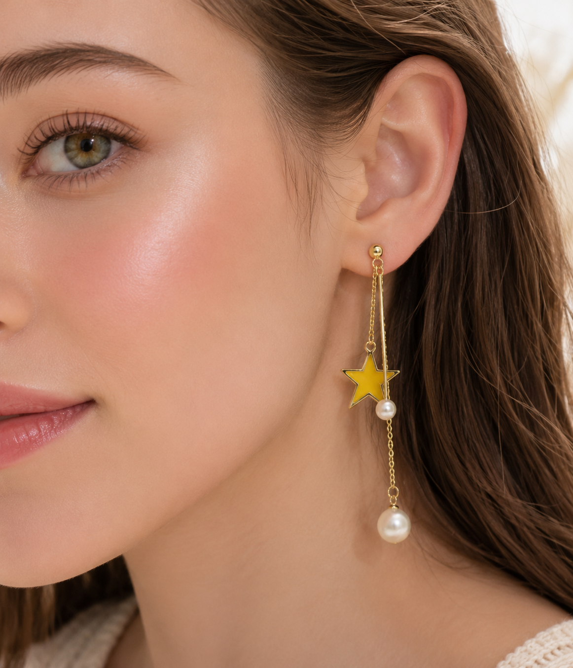 Golden Star Pearl Drop Earrings