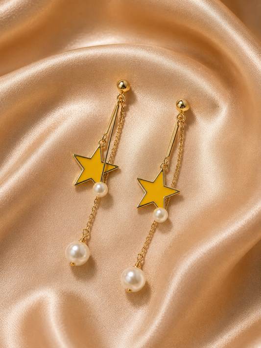 Golden Star Pearl Drop Earrings
