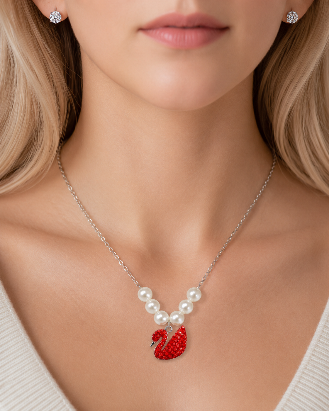 Crimson Swan Pearl Necklace Set