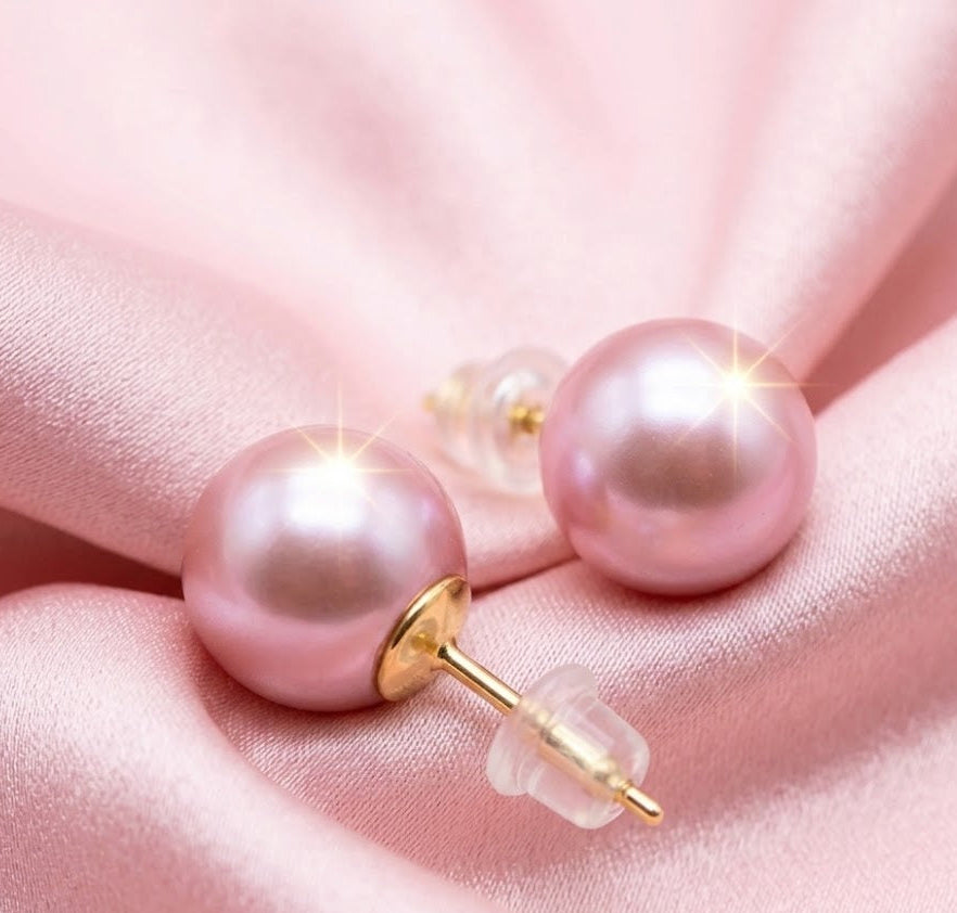 Pink Pearl Stud Earrings