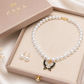 Butterfly Pearl Necklace & Stud Earrings Set