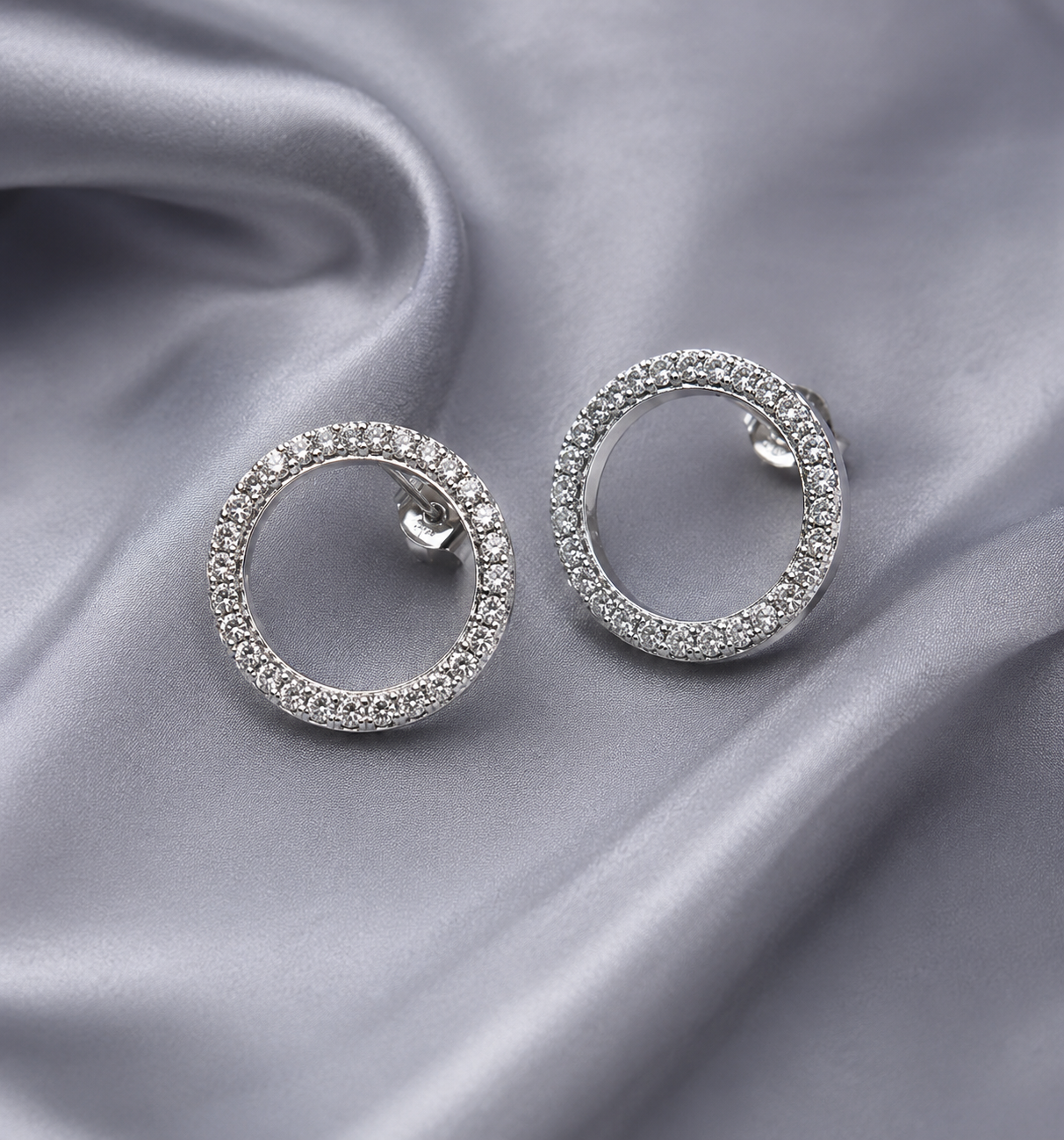 Silver Crystal Circle Stud Earrings