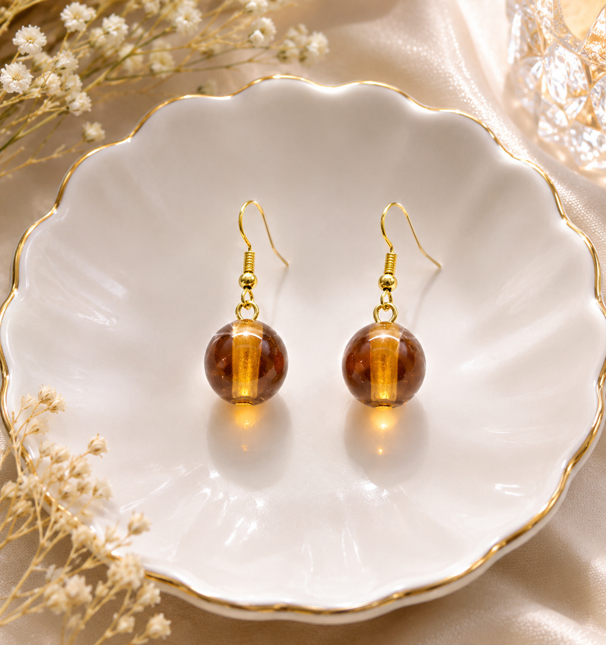 Amber Glass Drop Earrings
