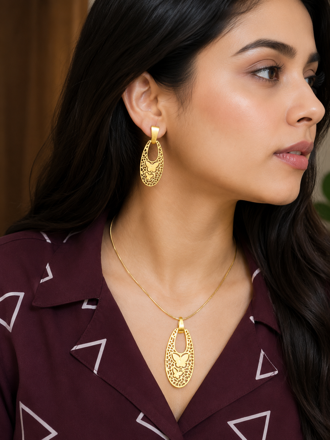 Golden Butterfly Pendant Set