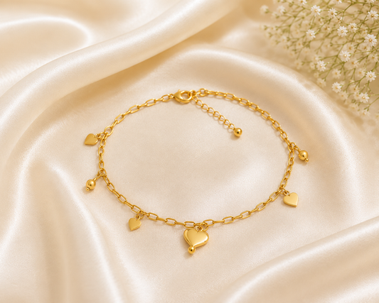 Golden Heart Charm Anklet