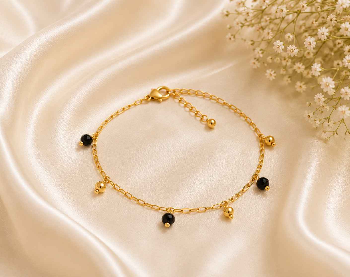 Black Crystal Charm Anklet